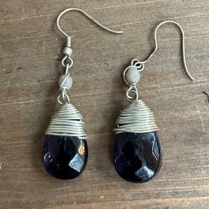 Handcrafted Silver Wire Wrapped Purple Teardrop Earrings